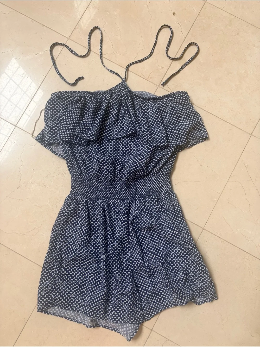 aerie Navy and White Polka Dot One-Piece Romper - size S